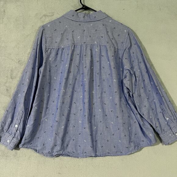 Croft Barrow Button Up Shirt Blue Womens 1X Plus Long Sleeve Preppy Nautical - Picture 9 of 9